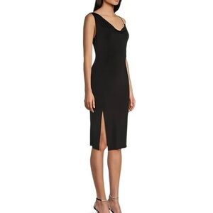 Next Up One Shoulder Cowl Neck Side Slit Midi Dress, Black, Sz 11, HP 11/5